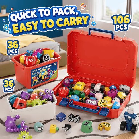 Magnets Robot Building Toys - 106 PCS Monsters Stacking Blocks Set with Box in Kuwait