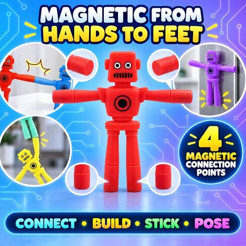 Resumplan 6 Pack Magnetic Robot Toys for Boys & Girls, Party Favors and Birthday Gifts,Silicone STEM Travel Fidget Set for Kids in Kuwait