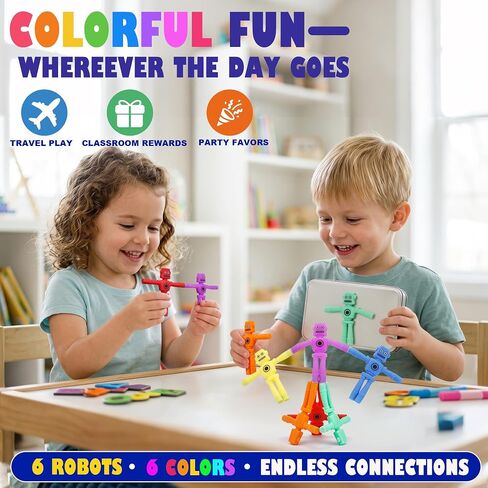 Resumplan 6 Pack Magnetic Robot Toys for Boys & Girls, Party Favors and Birthday Gifts,Silicone STEM Travel Fidget Set for Kids in Kuwait