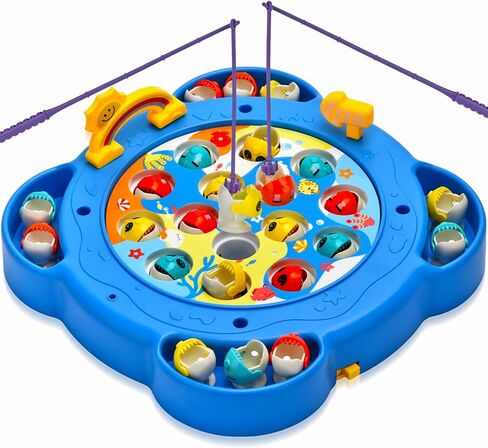 Magnetic Fishing Game Toy for Kids Ages 3-8 | Fun Kids Games with 25 Fish, 6 Poles & Rotating Board | Toddler STEM Toy, Montessori Toys with Music Switch | Birthday Gift for Boys and Girls in Kuwait