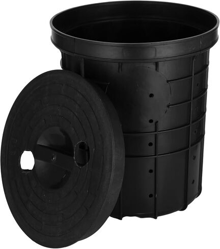 Perforated Sump Pump Basin with Lid, Black Pit Liner 13 x 11 x 15 in, Drainage Bucket with 40 Pre-Drilled Holes, 1.8 in Lid Openings for Basement Crawl Space Courtyard Driveway in Kuwait