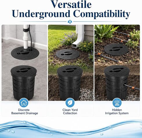 Perforated Sump Pump Basin with Lid, Black Pit Liner 13 x 11 x 15 in, Drainage Bucket with 40 Pre-Drilled Holes, 1.8 in Lid Openings for Basement Crawl Space Courtyard Driveway in Kuwait