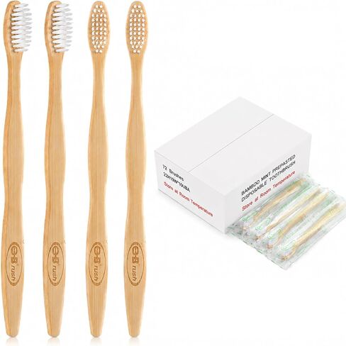 Bamboo Prepasted Toothbrush - Individually Wrapped Pre-Pasted Toothbrush with Bamboo Handles, Medium Soft Bristles Biodegradable Natural Eco-Friendly Sustainable Disposable Toothbrushes (72pcs) in Saudi Arabia