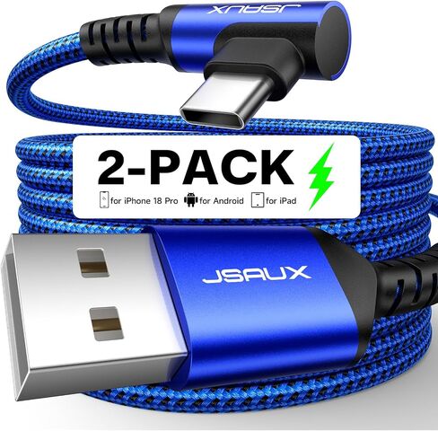 JSAUX Right Angle USB C Cable [2-Pack 10ft] for iPhone, Samsung, Red in Kuwait