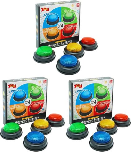 Gelabur Set of 4 Buzzers for Trivia Games, Answer Buzzers for Classroom, Family Feud Jeopardy Buzzer, Game Buzzers with Lights and Sound for Classroom, Game Show Buzzer Buttons in Kuwait
