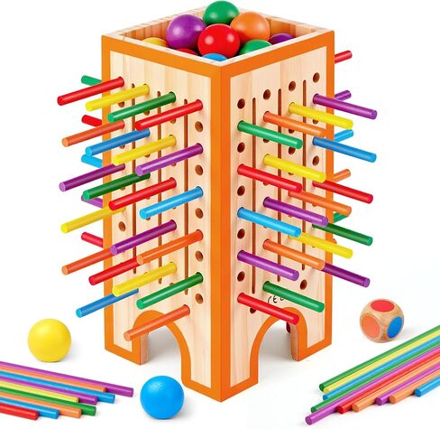 Montessori Board Game for Kids 4-6, 42 Colorful Wooden Sticks Dice Game with 12 Balls, Math & Counting Educational Toy for 3 4 5 6 Year Olds, Fine Motor Skills, Classic Table Game for Family Night in Kuwait