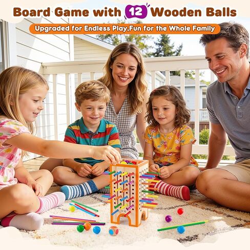 Montessori Board Game for Kids 4-6, 42 Colorful Wooden Sticks Dice Game with 12 Balls, Math & Counting Educational Toy for 3 4 5 6 Year Olds, Fine Motor Skills, Classic Table Game for Family Night in Kuwait