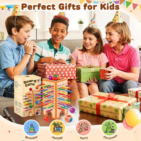 Montessori Board Game for Kids 4-6, 42 Colorful Wooden Sticks Dice Game with 12 Balls, Math & Counting Educational Toy for 3 4 5 6 Year Olds, Fine Motor Skills, Classic Table Game for Family Night in Kuwait