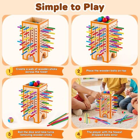 Montessori Board Game for Kids 4-6, 42 Colorful Wooden Sticks Dice Game with 12 Balls, Math & Counting Educational Toy for 3 4 5 6 Year Olds, Fine Motor Skills, Classic Table Game for Family Night in Kuwait