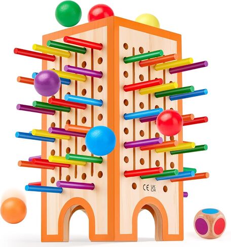 Montessori Board Game for Kids 4-6, 42 Colorful Wooden Sticks Dice Game with 12 Balls, Math & Counting Educational Toy for 3 4 5 6 Year Olds, Fine Motor Skills, Classic Table Game for Family Night in Kuwait