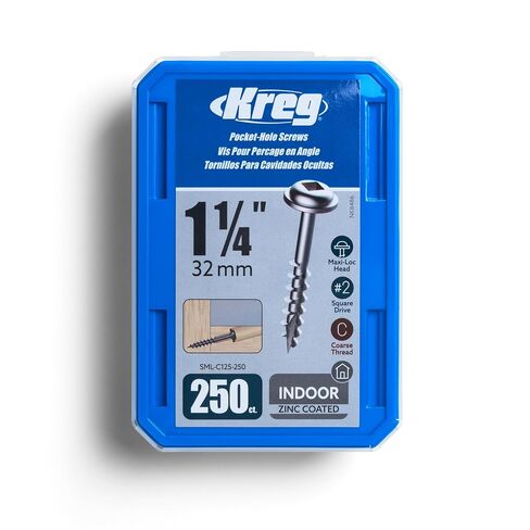 Kreg SML-C125-250 Zinc Pocket Screws, 1 1/4 Inch #8 Coarse Thread, Maxi-Loc Head, (250 Count) in Kuwait