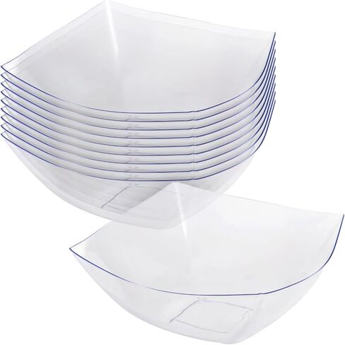 Lillian Collection Fluted Square Plastic Bowls - 10 oz, Clear, 10 Pcs in Kuwait
