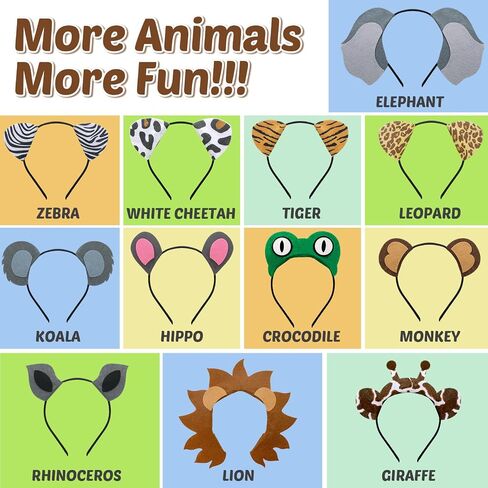 CiyvoLyeen 12Pcs Jungle Animal Ear Headband Safari Decor for Children Adult in Kuwait