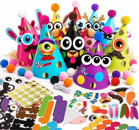 Glittery Garden Party Hats for Kids Art & Craft. Fun Birthday Activity Kit with Stickers. Animal Theme Party Favor, Game Supplies. Christmas, Thanksgiving, Easter Decoration in Kuwait