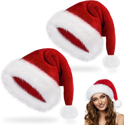 Christmas Santa Hat for Adults Kids Baby Thicken Soft Fur Xmas Holiday Hat in Kuwait