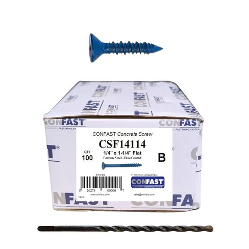 CONFAST 1/4" x 2-3/4" Blue Flat Phillips Concrete Screw Anchor with Drill Bit for Anchoring to Masonry, Block or Brick (100 per Box) in Kuwait