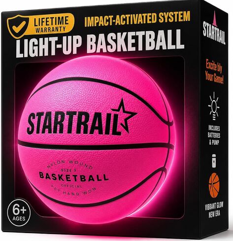 Light-Up Basketball | Glow in the Dark Sports Gift for Girls 8+ | LED Ball Size 7, Official Size & Weight | Glowing Lighted Basket Ball | Coolest Things for Boys & Girls | Toys for 10-Year-Old Kids in Kuwait