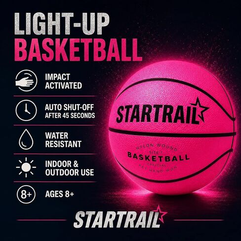 Light-Up Basketball | Glow in the Dark Sports Gift for Girls 8+ | LED Ball Size 7, Official Size & Weight | Glowing Lighted Basket Ball | Coolest Things for Boys & Girls | Toys for 10-Year-Old Kids in Kuwait