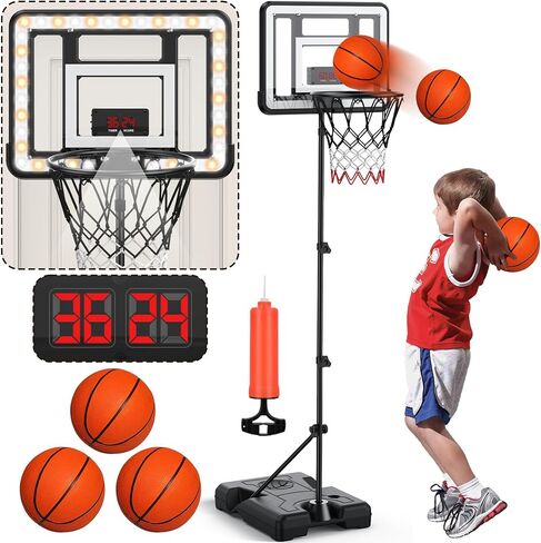 Kids Indoor Basketball Hoop with Scoreboard & Timer,Toddler Adjustable Height Basketball Goal Toy for Outdoor Backyard,Sports Game Play in Kuwait