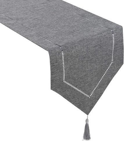 Tosewever Decorative Linen Table Runner with Tassels Tabletop Collection 14 x 72 Inches Table Runners for Everyday Dining Wedding Party Holiday Home Decor (14" x 72", Grey) in Kuwait