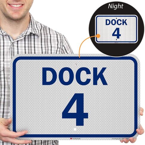 SmartSign "Dock 4" Dock Number Sign | 12" x 18" 3M Diamond Grade Reflective Aluminum in Kuwait