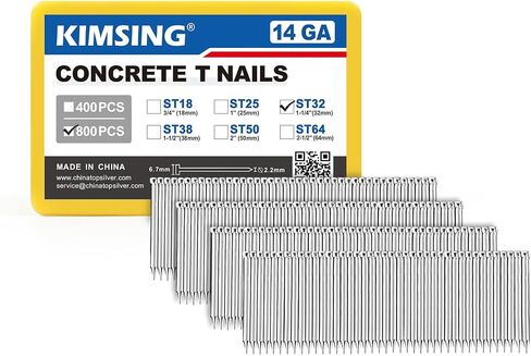 KIMSING 14 Gauge 2-1/2'' Length (64 mm) Concrete Nails 800 PCS/BOX, Concrete T-Nails for Concrete Nailers Smooth Shank in Kuwait