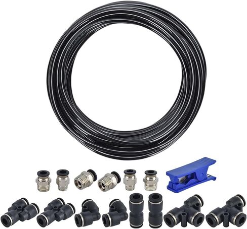 Air Line Tubing Kit, CNAODUN 1/4 inch OD 1/6 ID 39.4ft/12 Meter Black Pneumatic Tubing PU Air hose Pipe Tube Kit for Air Line or Fluid Transfer in Kuwait