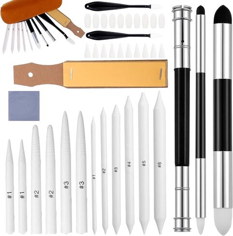 39 Pcs Blending Stumps for Drawing Blending Stump Set Sketch Drawing Tools Accessories with Sandpaper Pencil Sharpener Extension Tool Erasers, Sponge Replacement Heads & Bag for Charcoal Sketch in Saudi Arabia