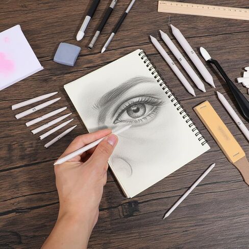39 Pcs Blending Stumps for Drawing Blending Stump Set Sketch Drawing Tools Accessories with Sandpaper Pencil Sharpener Extension Tool Erasers, Sponge Replacement Heads & Bag for Charcoal Sketch in Saudi Arabia