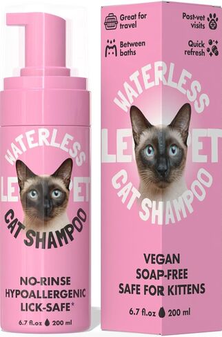 Waterless Cat Shampoo – No Rinse Dry Shampoo for Cats & Kittens, Hypoallergenic Cat Cleaning Foam, Lick-Safe Formula for Indoor Cats, Helps Neutralize Odors & Refresh Coat Between Baths, 6.7 oz in Saudi Arabia