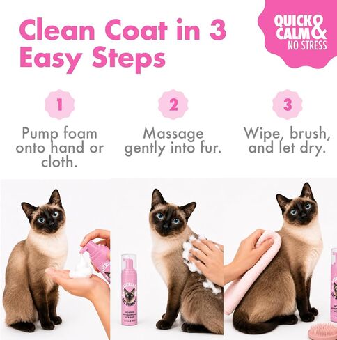 Waterless Cat Shampoo – No Rinse Dry Shampoo for Cats & Kittens, Hypoallergenic Cat Cleaning Foam, Lick-Safe Formula for Indoor Cats, Helps Neutralize Odors & Refresh Coat Between Baths, 6.7 oz in Saudi Arabia