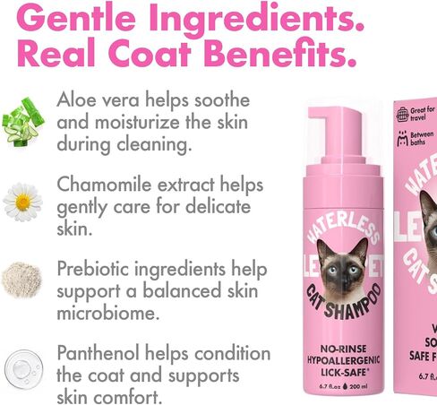 Waterless Cat Shampoo – No Rinse Dry Shampoo for Cats & Kittens, Hypoallergenic Cat Cleaning Foam, Lick-Safe Formula for Indoor Cats, Helps Neutralize Odors & Refresh Coat Between Baths, 6.7 oz in Saudi Arabia
