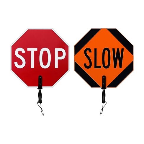 لافتة مجداف SmartSign مقاس 18 × 18 بوصة محمولة باليد "STOP - SLOW" بمقبض، مزدوجة الجوانب، مطبوعة بالشاشة الحريرية، مركب ألومنيوم 120 مل، متعددة الألوان in Kuwait