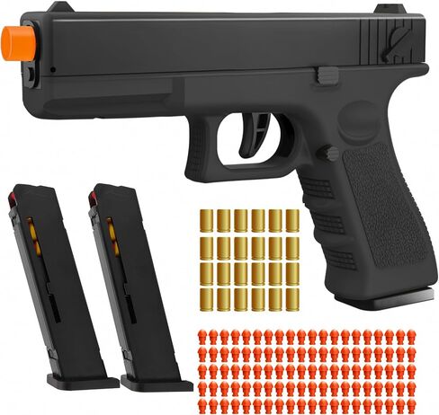Soft Bullet Toy Gun with Shell Ejecting,Gun Fidget Toy with 100 Soft Bullets, 24 Shells and 2 Magazines,Education Toy Model,Christmas Birthday Gifts for Boys&Girls Kids Adults Age 8+(Black) in Kuwait