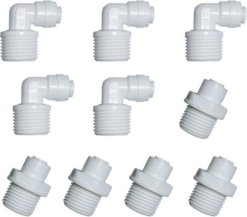 MALIDA Quick Connector Male Adapter Elbow and Straight Combination, 1/4 Inch NPT Thread x 1/4 Inch Tube OD Push to Connect Fittings, for Water Filter purification systems.(pack of 10) in Saudi Arabia