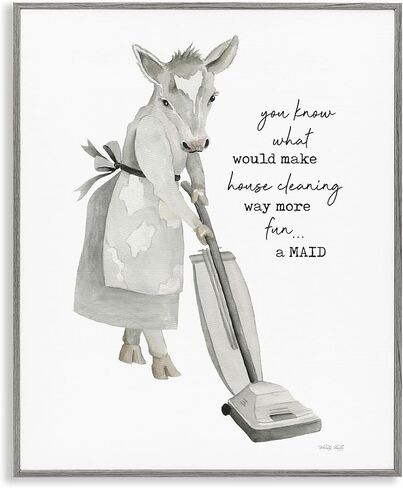 Stupell Industries Funny Cleaning Cow Phrase Black Framed Floater Canvas Wall Art Design by Cindy Jacobs in Kuwait