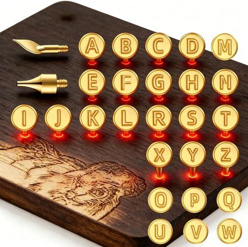 Wood Burning Tips Letters Set, Alphabet Template Branding tip for Embossing and Carving Crafts Carving Iron Paste Tool Adult Embossing Beginner DIY 28Pcs in Kuwait