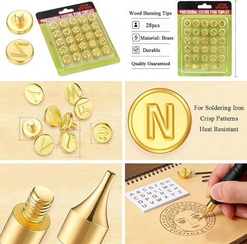 Wood Burning Tips Letters Set, Alphabet Template Branding tip for Embossing and Carving Crafts Carving Iron Paste Tool Adult Embossing Beginner DIY 28Pcs in Kuwait