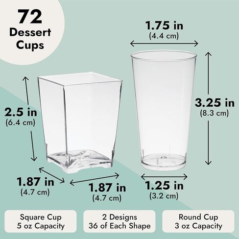 Juvale 72 Pieces Assorted Dessert Cups for Appetizers, Snacks, Plastic Shot Glasses 3oz and 5oz, Cups for Anniversary, Wedding Reception, Baby Shower, Birthday Party (Serves 36) in Kuwait