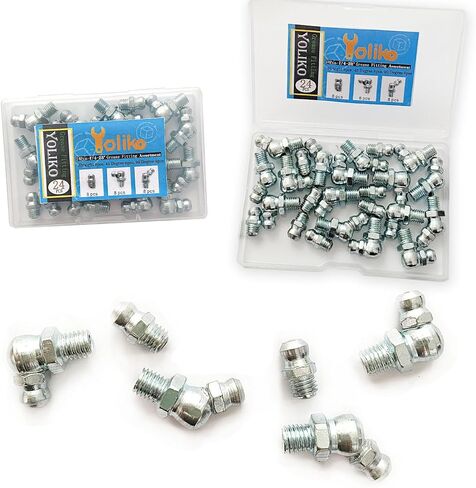1/4"-3/8" 36Pcs 3 Sizes Grease Fitting Assortment Straight 45 90 Degree Grease Zerk Fittings, Galvanized Steel Grease Fittings and Grease Gun Tips for Industrial/Agricultural Machinery Yoliko in Kuwait