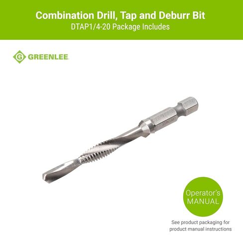 Greenlee DTAP1/4-20 مثقاب مختلط/صنبور مثقاب غاطس لما يصل إلى 10 قياسات معدنية، مثقاب مركب، صنبور، وريشة إزالة الأزيز مع سداسي التغيير السريع، 1/4-20 NC in Kuwait