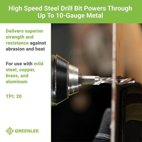 Greenlee DTAP1/4-20 مثقاب مختلط/صنبور مثقاب غاطس لما يصل إلى 10 قياسات معدنية، مثقاب مركب، صنبور، وريشة إزالة الأزيز مع سداسي التغيير السريع، 1/4-20 NC in Kuwait