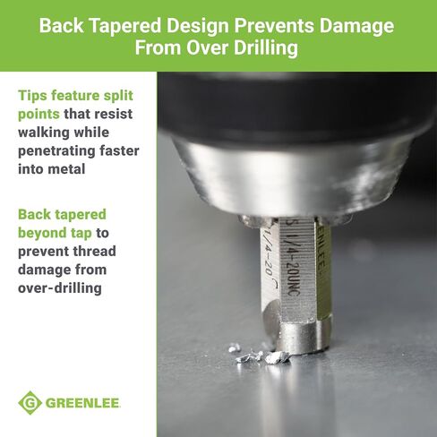 Greenlee DTAP1/4-20 مثقاب مختلط/صنبور مثقاب غاطس لما يصل إلى 10 قياسات معدنية، مثقاب مركب، صنبور، وريشة إزالة الأزيز مع سداسي التغيير السريع، 1/4-20 NC in Kuwait