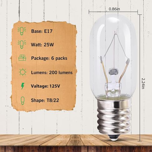 8206232A Microwave Light Bulb, T8 Microwave Exterior Light Bulb 25Watt Appliance Light Bulb Replacement Oven Part for 8206232A 1890433 8206232 AP4512653, 6Pack in Saudi Arabia