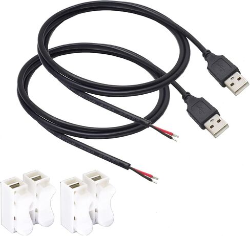 ELNONE 2PacK 1M/3.3Ft 20AWG USB 2.0 Male Plug 2pin Wire DIY Pigtail Cable 5V 5A Black USB Power with 2-Position Spring Wire Connector in Kuwait