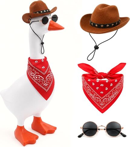 3Pcs Western Cowboy Porch Goose Outfit Cowboy Hat Bandana and Glasses Porch Goose Accessories Gooses Costume for 17 or 23 Inches Lawn Porchs Gooses Outdoor Yard Garden Patio Decoration (Brown, Red) in Saudi Arabia