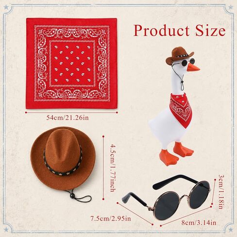 3Pcs Western Cowboy Porch Goose Outfit Cowboy Hat Bandana and Glasses Porch Goose Accessories Gooses Costume for 17 or 23 Inches Lawn Porchs Gooses Outdoor Yard Garden Patio Decoration (Brown, Red) in Saudi Arabia