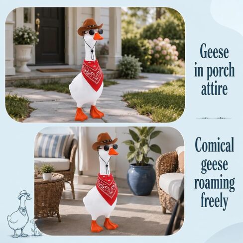 3Pcs Western Cowboy Porch Goose Outfit Cowboy Hat Bandana and Glasses Porch Goose Accessories Gooses Costume for 17 or 23 Inches Lawn Porchs Gooses Outdoor Yard Garden Patio Decoration (Brown, Red) in Saudi Arabia