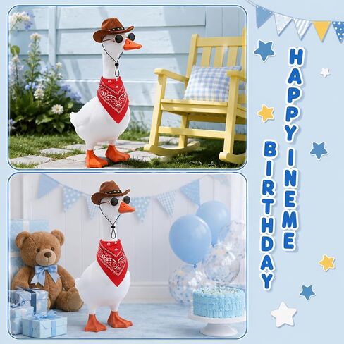 3Pcs Western Cowboy Porch Goose Outfit Cowboy Hat Bandana and Glasses Porch Goose Accessories Gooses Costume for 17 or 23 Inches Lawn Porchs Gooses Outdoor Yard Garden Patio Decoration (Brown, Red) in Saudi Arabia