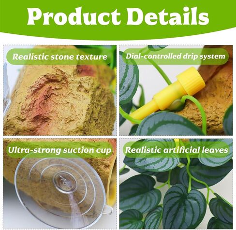 Reptile Water Dish with Adjustable Drip, Wall-Mounted Slow Dripper for Terrarium, Leak-Proof Water Bowl for Bearded Dragon, Gecko, Lizard, Snake, and Small Reptiles Habitat in Kuwait